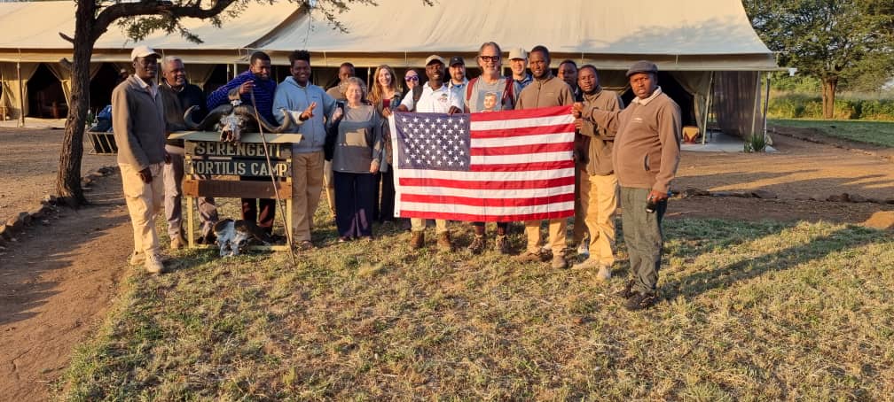 Moments in Serengeti National Park with American Flag